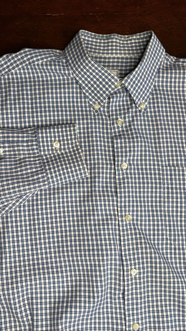 Peter Millar Men's Button Down Blue/White Plaid Long Sleeve Shirt XL 105